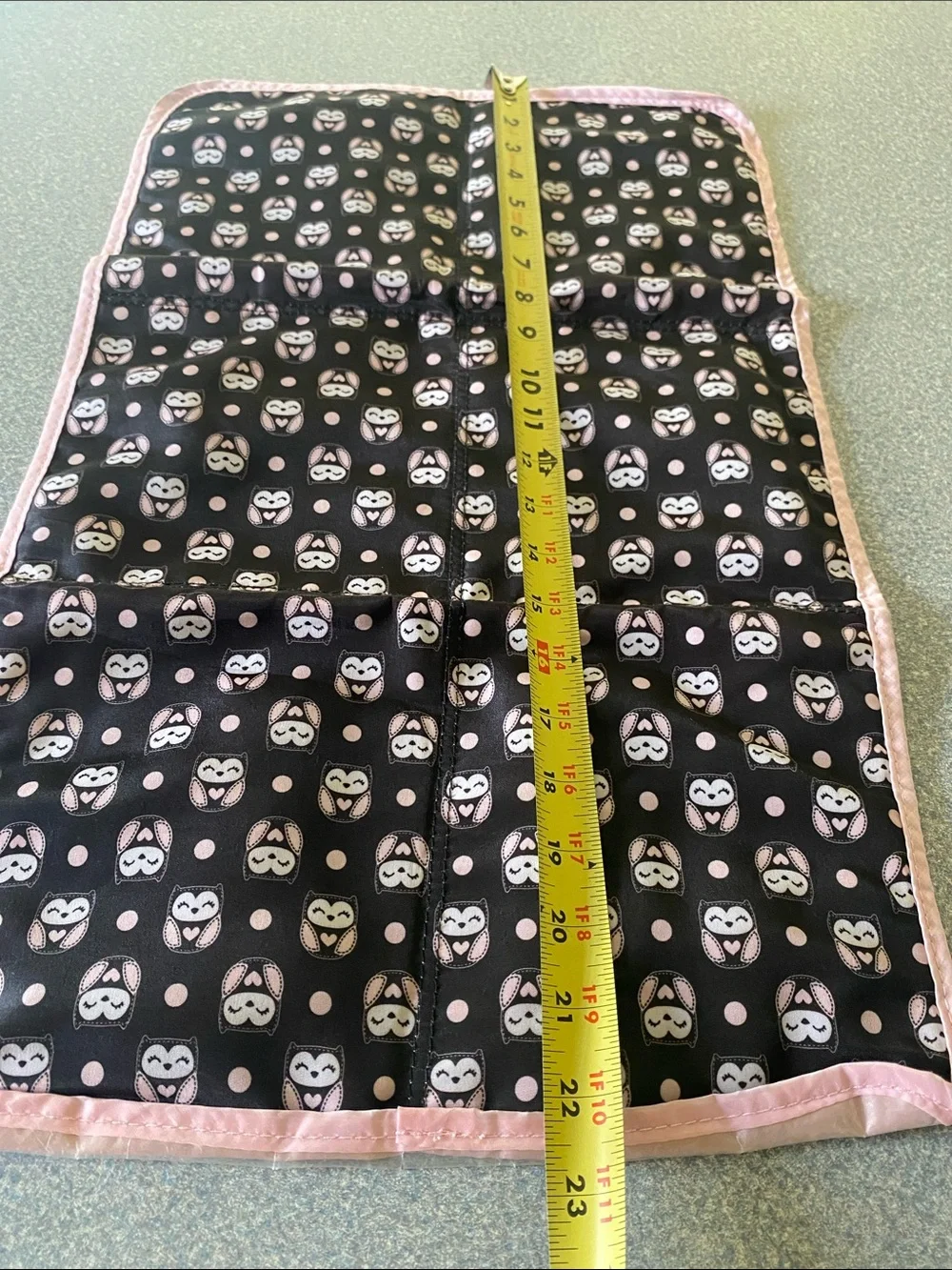 Dark Brown Owl Print Diaper Changing Mat with Pink Trim